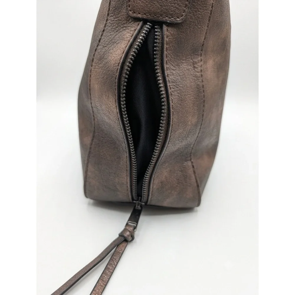 Rare Leather Brighton Concept Shoulder Hobo Bag Brown Metallic